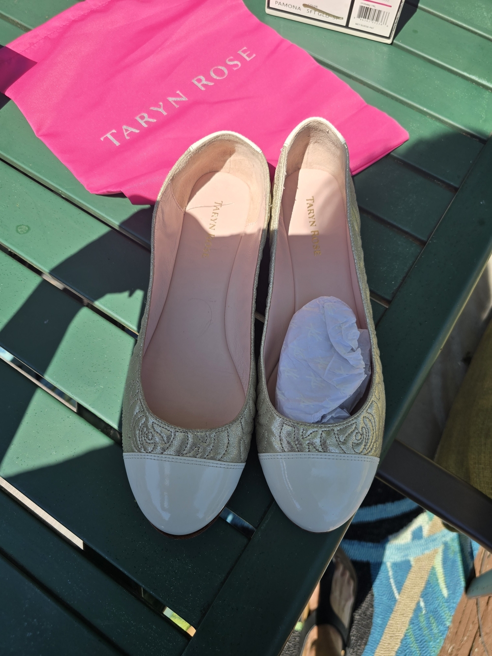 Taryn Rose Women's Gold and White Cap-Toe Ballet Flats